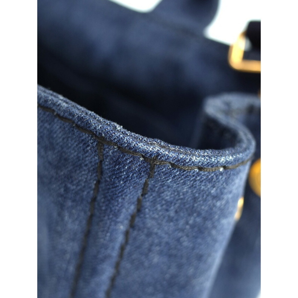 Prada Tote Denim Canapa 2way Convertible Shoulder Bag Blue - Picture 6 of 9